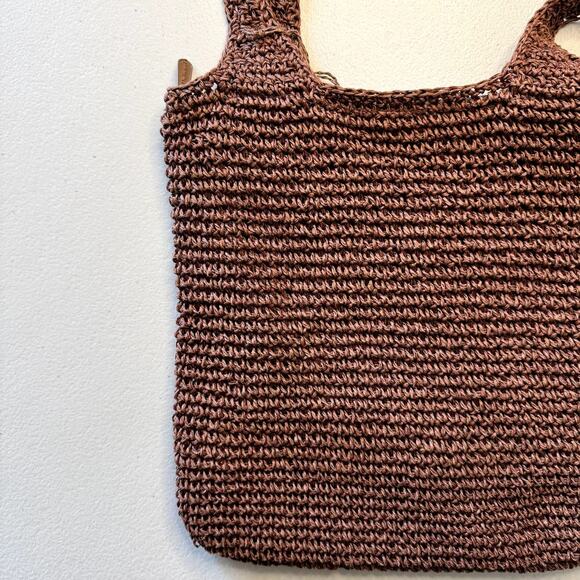 Unlisted by Kenneth Cole Raffia Crochet Woven Brown Shoulder Bag Purse - Picture 2 of 8